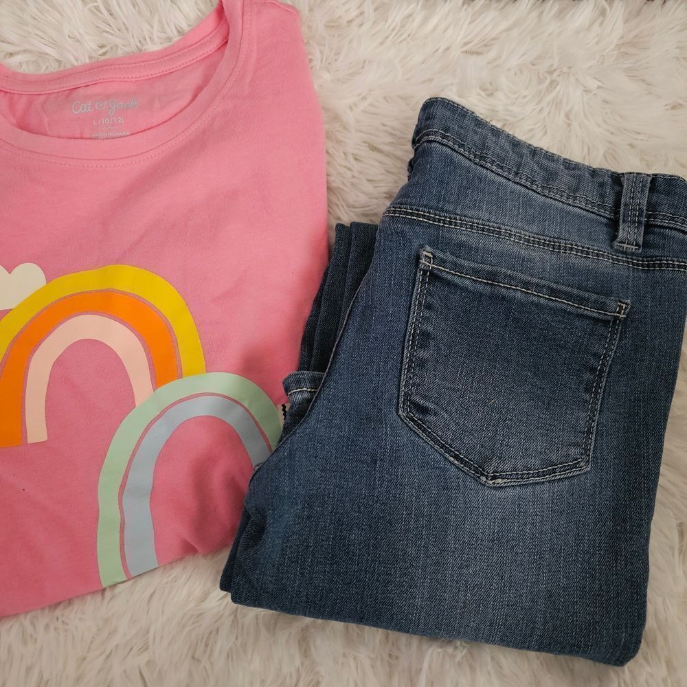 Girls Pink T-Shirt And Size 10 Blue Jean Set